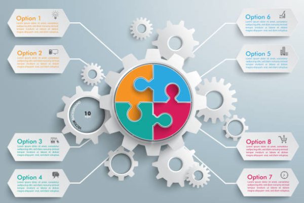 Infographic with gears on the grey background. Eps 10 vector file.